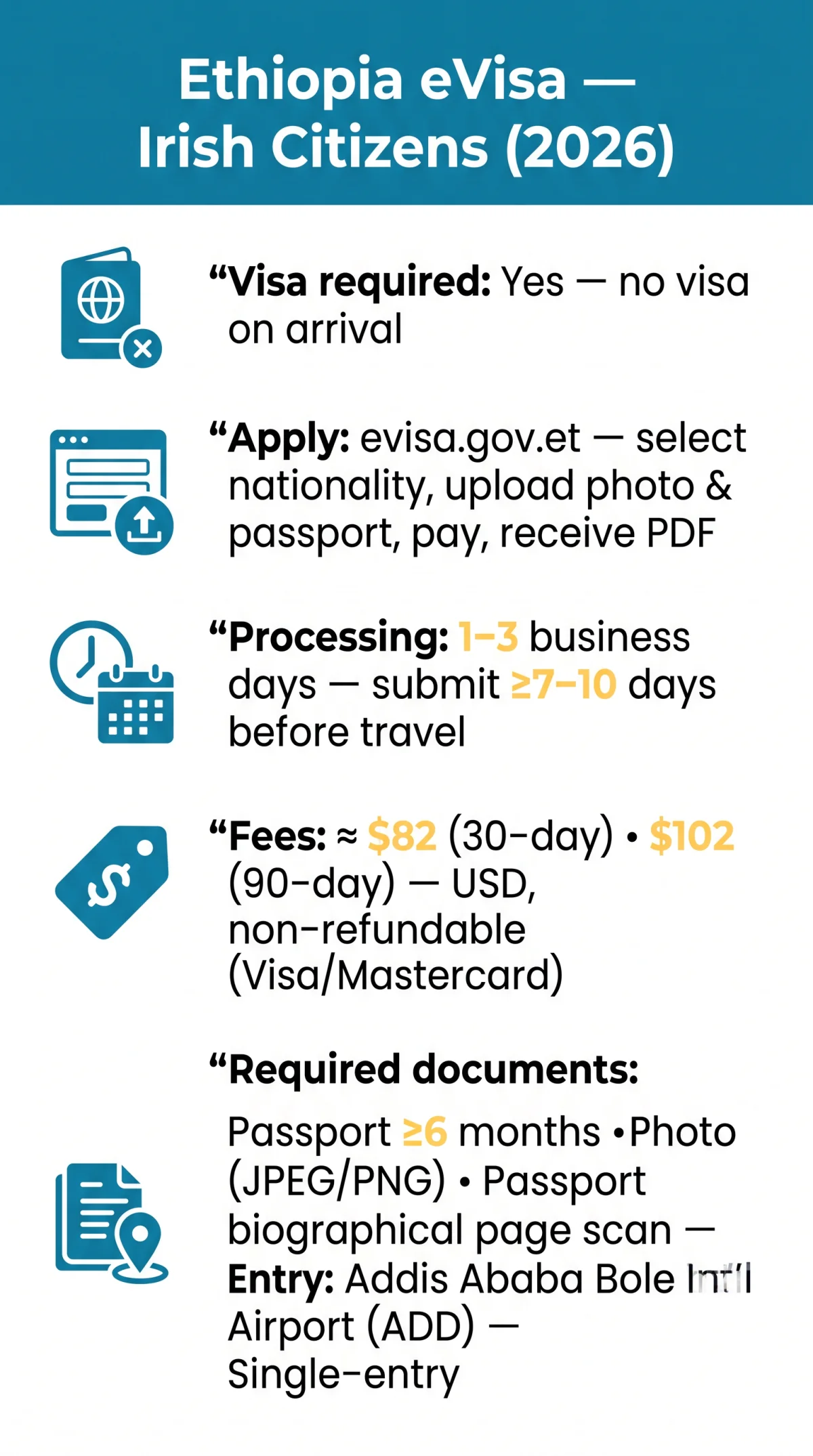 Infografika: Ethiopia eVisa for Irish Citizens: Application Rules, Fees & Requirements (2026)
